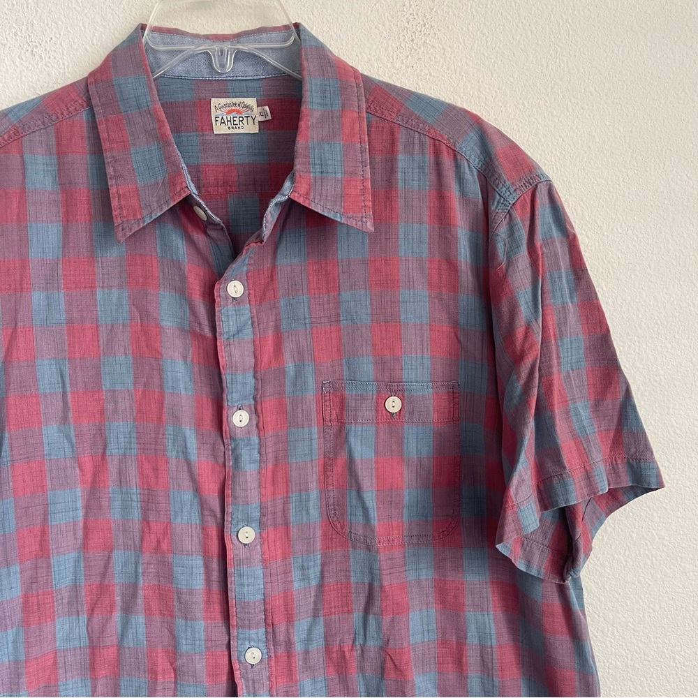 Faherty Checkered Button Down Short Sleeve Shirt - image 4